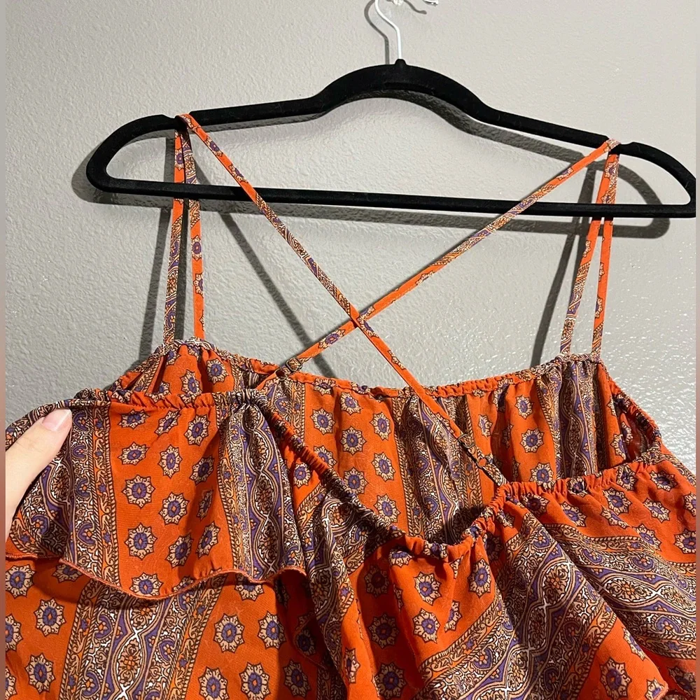 Y2K Guess Spaghetti Strap Burnt Orange Chiffon Peplum Blouse Size L - Picture 6 of 10